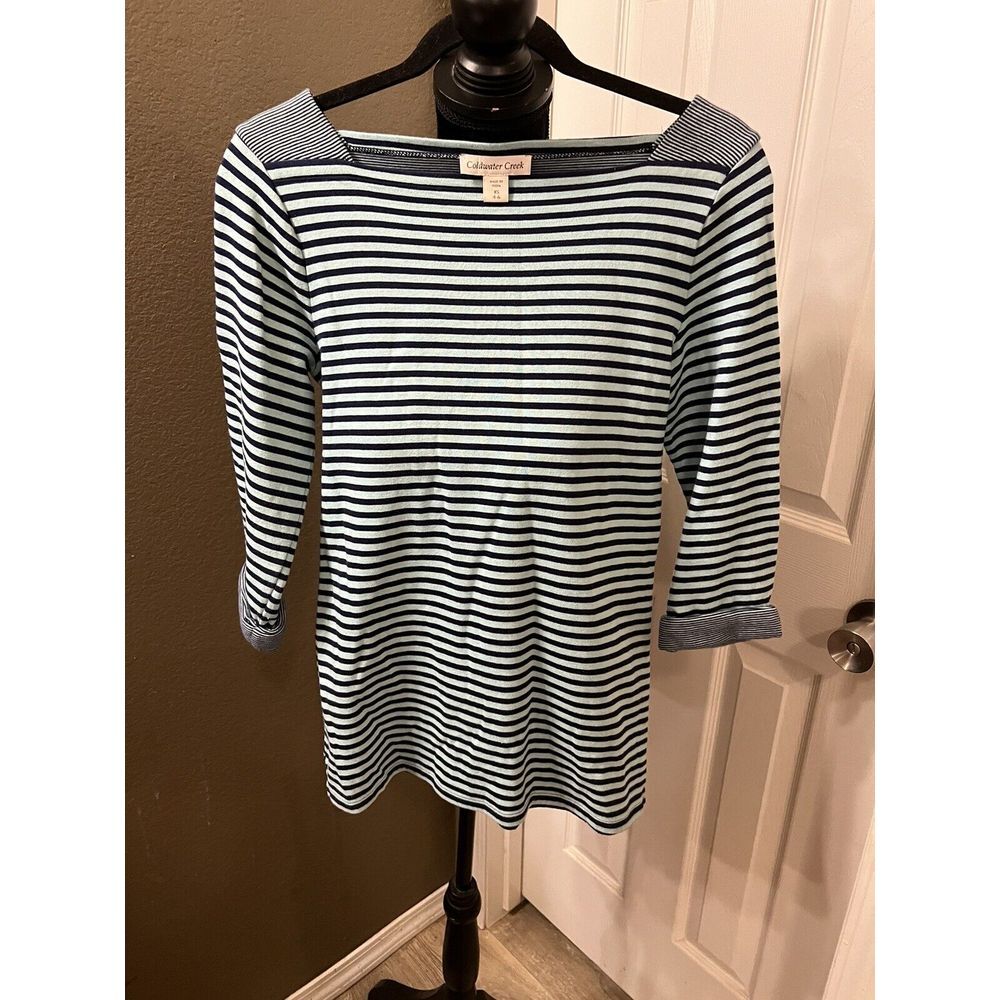 TB14328- COLDWATER CREEK Women Stretch Thick Cotton Nylon‎ Blouse Striped XS 4/6